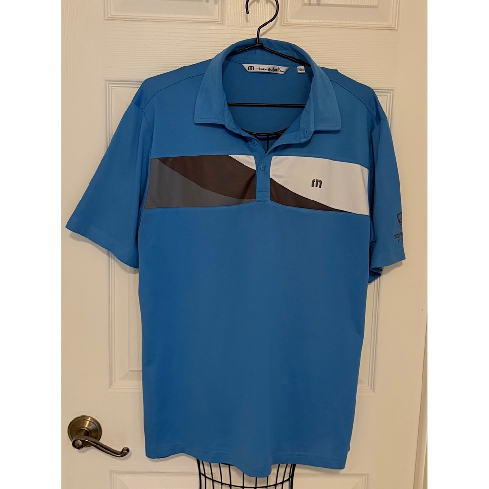 TravisMathew Men's Large Blue Colorblock Topgolf Las Vegas Golf Polo